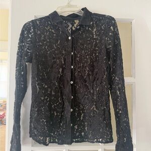 Elegant Black Lace Button-Down Shirt